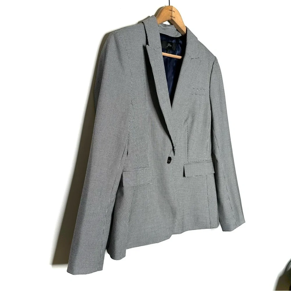 J. Crew | Black and White Heritage Print Houndstooth Peplum Back Blazer Size 8